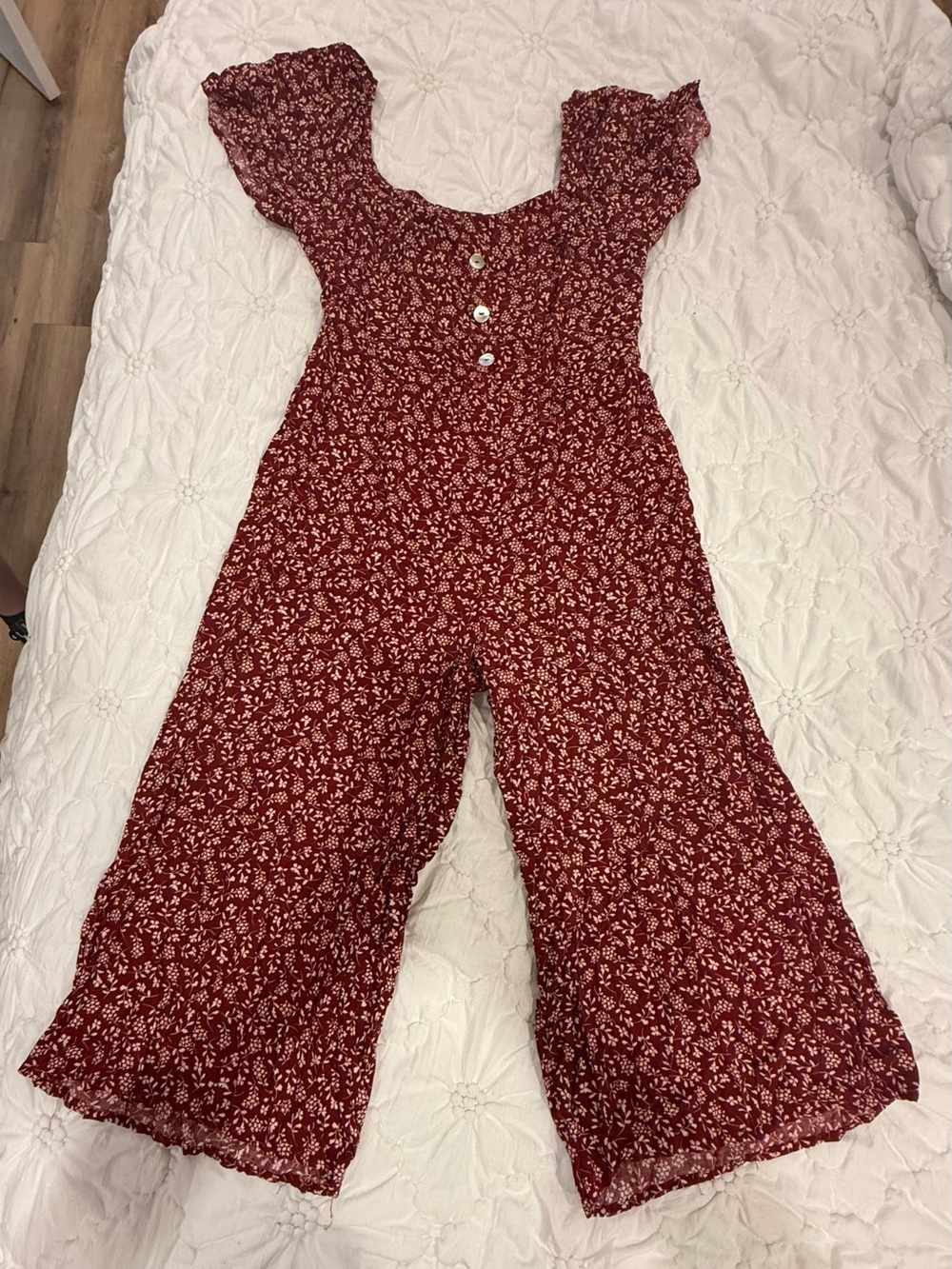 Luxology Red Floral Short-Sleeve Jumpsuit with Button Front